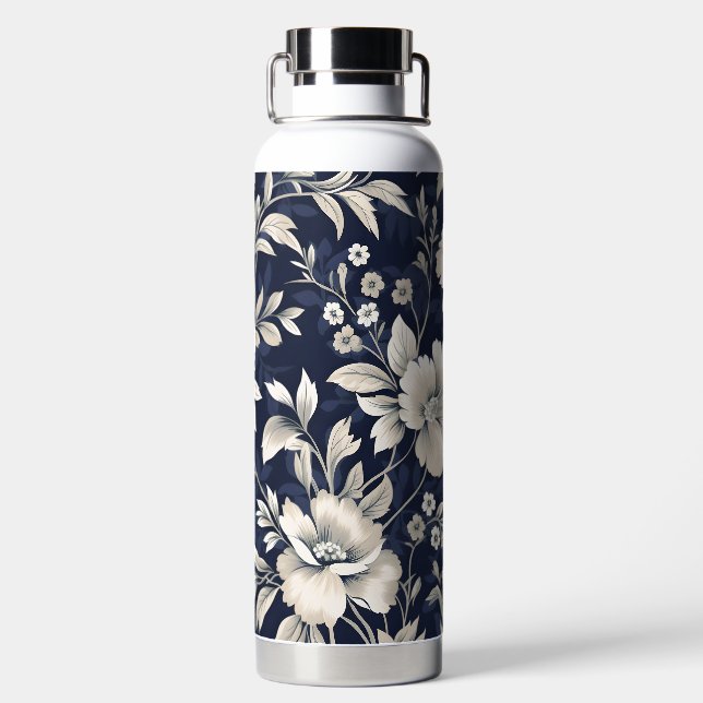Floral in Blue Water Bottle (Back)