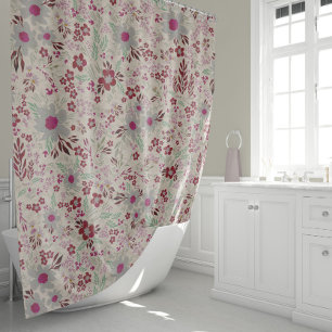 Floral In Grey And Pink Magenta Shower Curtain