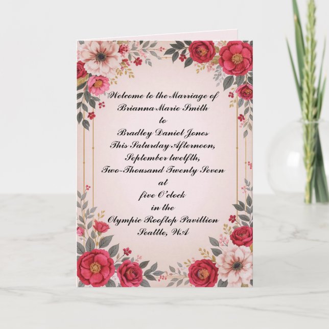 Floral in Pink Wedding Programme (Front)