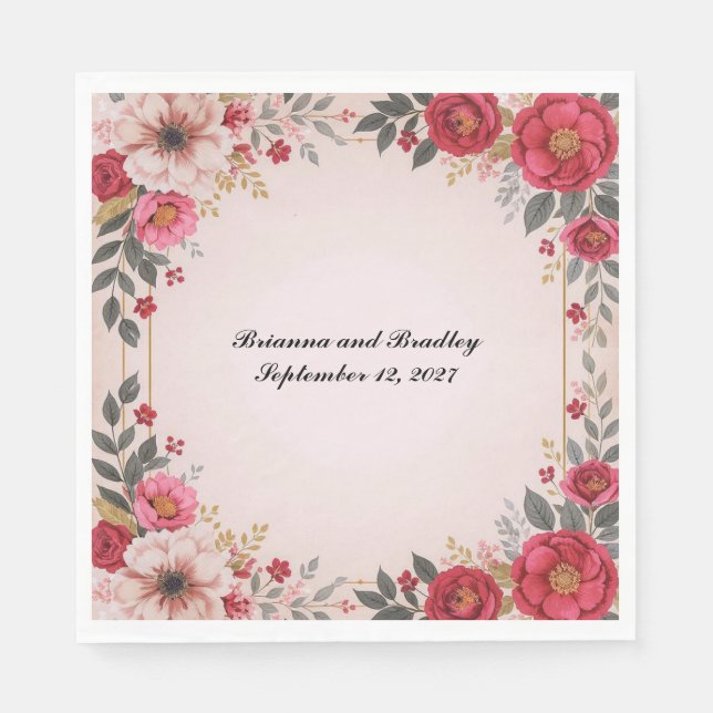 Floral in Pink Wedding Shower Bachelorette Party Napkin (Front)