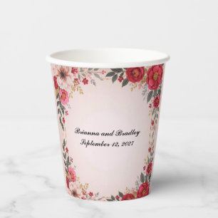 Floral in Pink Wedding Shower Bachelorette Party Paper Cups