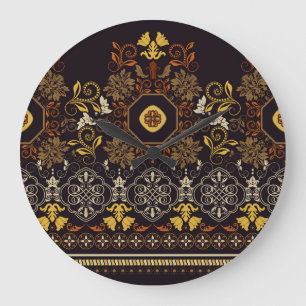 Floral Indian: Colourful Striped Seamless. Large Clock