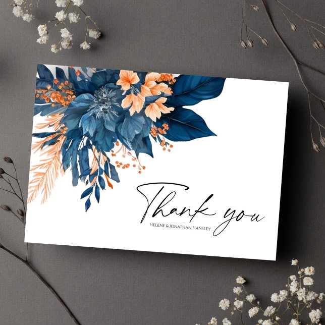 Floral Indigo Rust Modern Wedding Thank You (Floral Indigo Rust Modern Wedding Thank You)