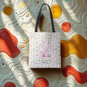 Floral Initial L Tote Bag with Boho Pastel Pattern