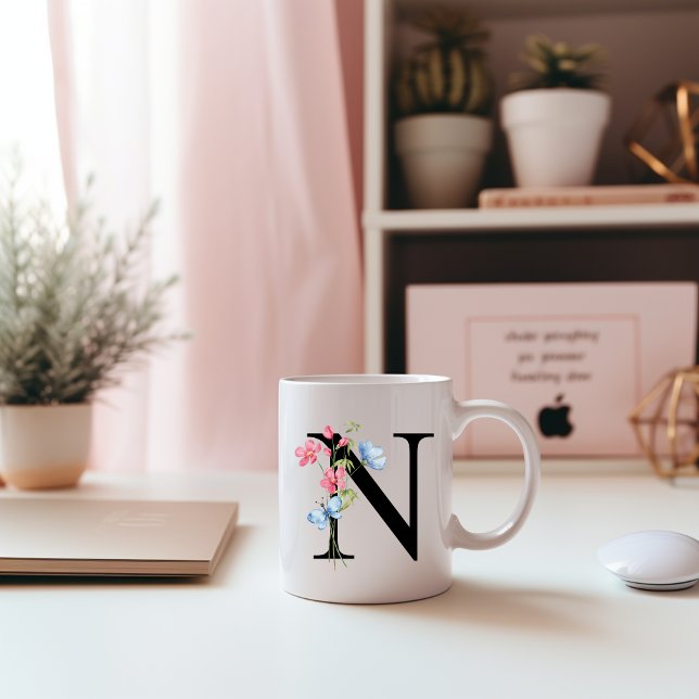 Floral Initial Monogram N Mug (Creator Uploaded)