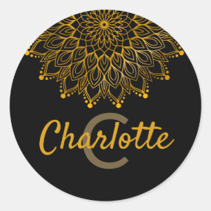 Floral initial monogram personalised name mandala classic round sticker