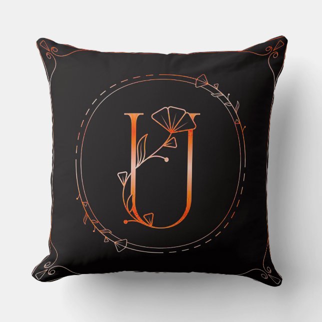 🌸 Floral Initial U Monogram Home Decor ✨ Cushion (Front)