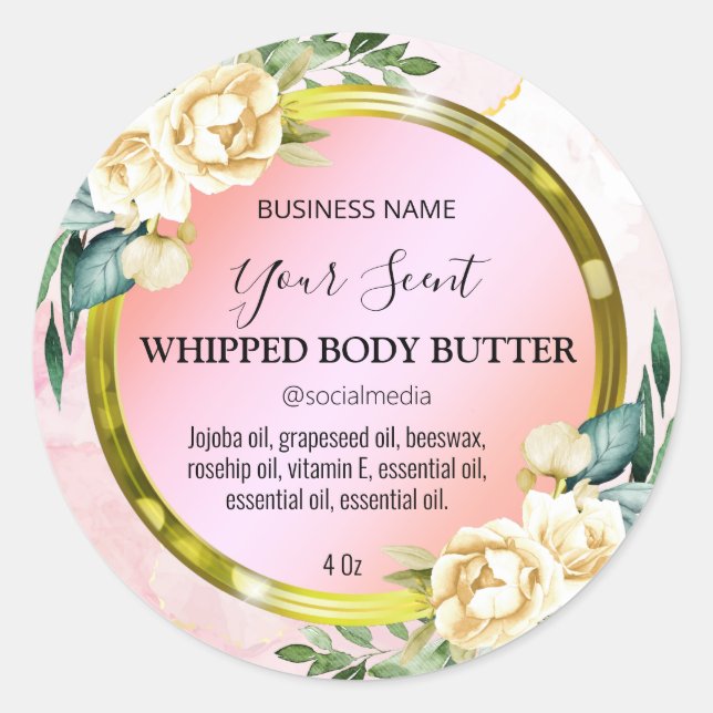 Floral Ink Pastel Pink Body Butter Labels (Front)