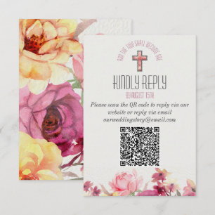 Floral Inspirational Kindly Reply QR Code Wedding RSVP Card