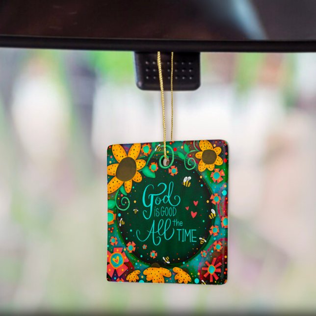 Floral Inspiring God is Good Quote Inspirivity   Ceramic Ornament (Creator Uploaded)