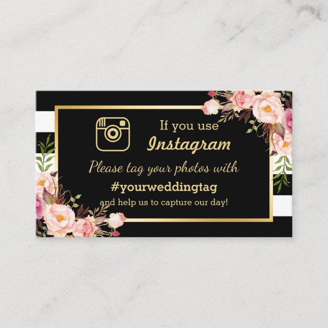 Floral Instagram Hashtag Wedding Insert Card (Front)