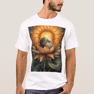 🌸🌞🌙 Floral Integration: Sun and Moon in Bloom T-Shirt