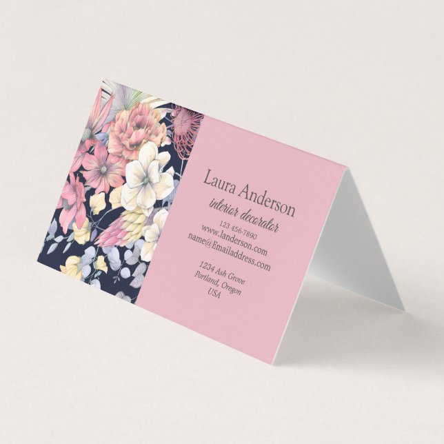 Floral Interior Decorator Folded Business Card (Front)