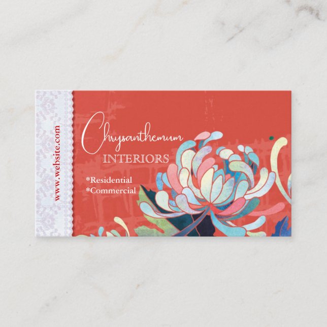 Floral Interior Design Red Custom Business Card (Front)