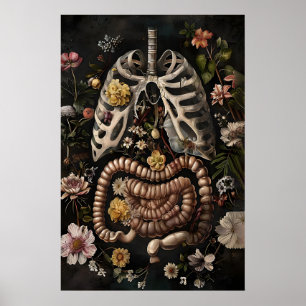 Floral Intestine Anatomy Print, Gothic Dark Poster