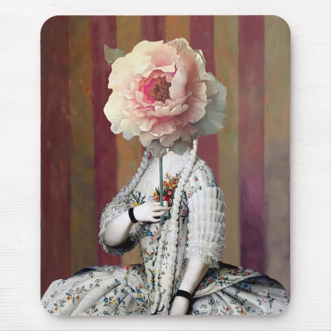 Floral Intrigue Pink Peony Mask Mouse Pad (Front)
