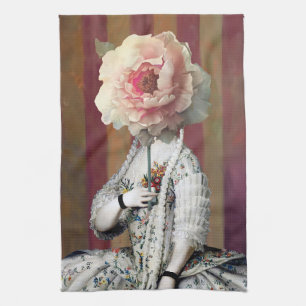Floral Intrigue Pink Peony Mask Tea Towel