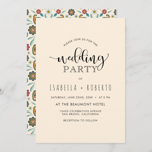 Floral Invitation | Colourful Boho Batik Wedding (Front/Back)