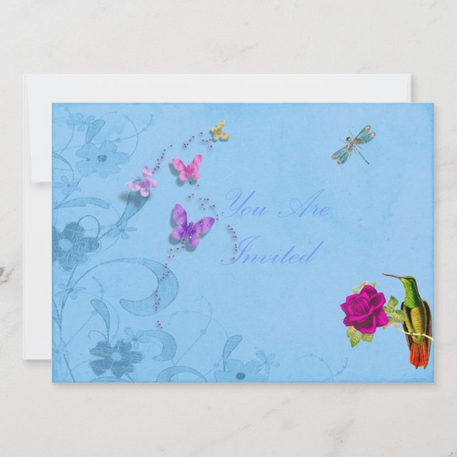 Floral Invites With Hummingbird and Butterflies (Front)