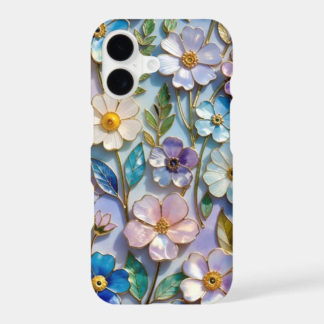 Floral iPhone Case Pastel Blue Purple Flowers (Back)