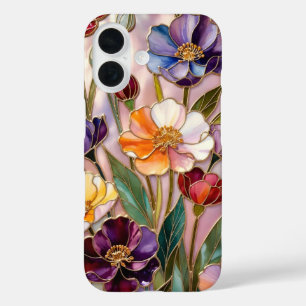 Floral iPhone Case Purple Orange Stained Glass