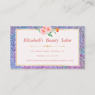 Floral Iridescen Glitter Makeup Artist Beauty Business Card