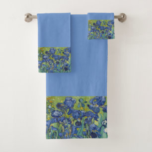 Floral Iris Border on Cornflower Blue Background Bath Towel Set