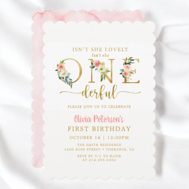 Floral Isn't She Lovely Onederful 1st Birthday Invitation (Creator Uploaded)