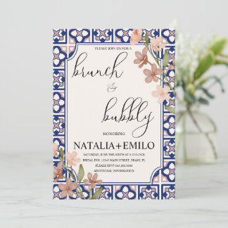 Floral Italy Tiles Bridal Shower Brunch Invitation