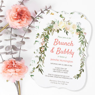 Floral Ivory Coral Brunch & Bubbly Bridal Shower Invitation
