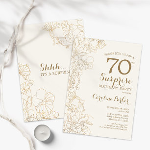 Floral Ivory Gold Surprise 70th Birthday Party Invitation