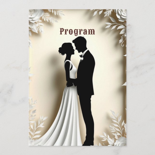 Floral Ivory Wedding Couple Embrace Theme Programme (Front)