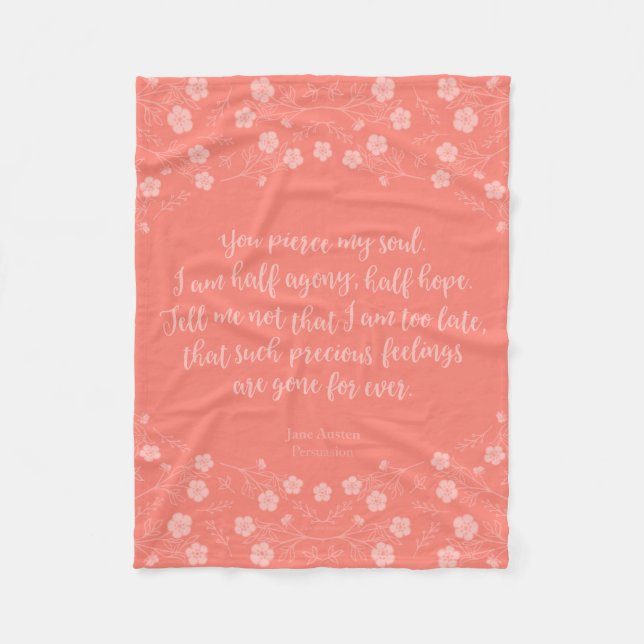 Floral Jane Austen Persuasion Love Letter Quote Fleece Blanket (Front)