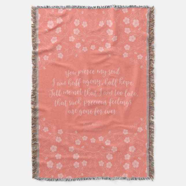 Floral Jane Austen Persuasion Love Letter Quote Throw Blanket (Front Vertical)