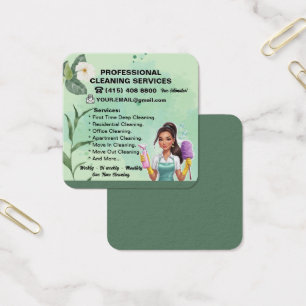 Floral Janitor Janitorial Business Card Cleaning