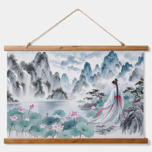Floral Japanese Geisha Woman Hanging Tapestry