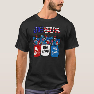 Floral Jesus My God My King My Lord Red White Blue T-Shirt