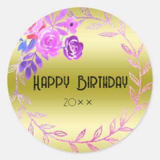 Floral Joy: Happy Birthday Round Sticker