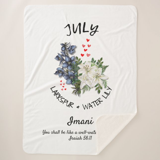 Floral JULY Birth Month Flower Custom Christian  Sherpa Blanket (Front)