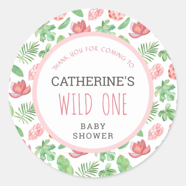 Floral Jungle Safari Baby Shower Thank You Classic Round Sticker (Front)