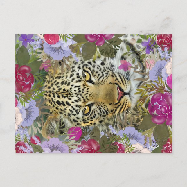 Floral Jungle Safari Leopard Painting Postcard (Front)