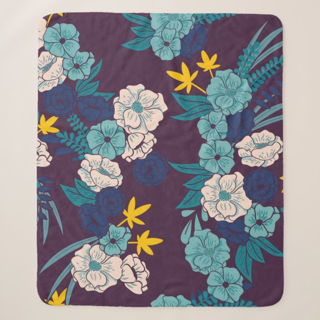 Floral jungle with snakes seamless pattern, tropic sherpa blanket (Front)