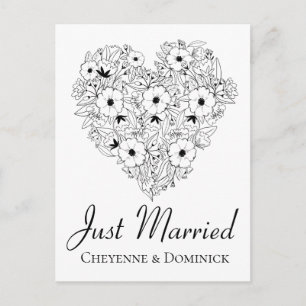 Floral Just Married Anemone Black White Flowers Announcement Postcard