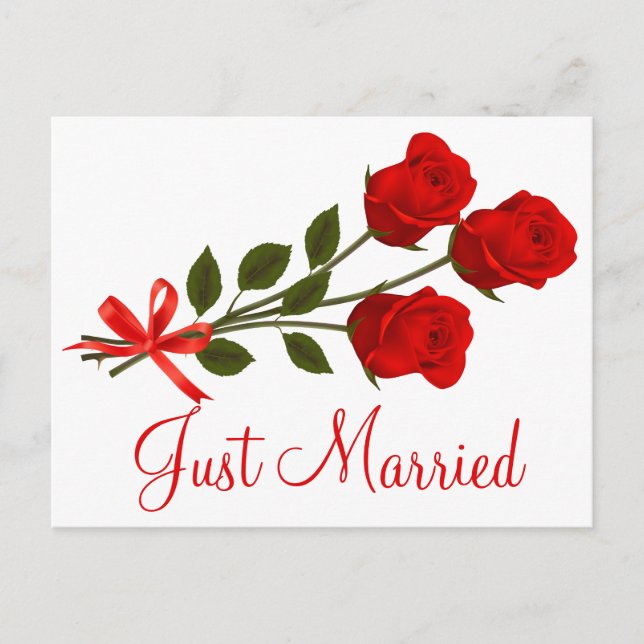 Floral Just Married Red Rose Flowers Wedding Announcement Postcard (Front)