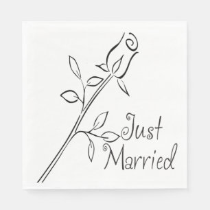 Floral Just Married Rose Flower Black & White Napkin
