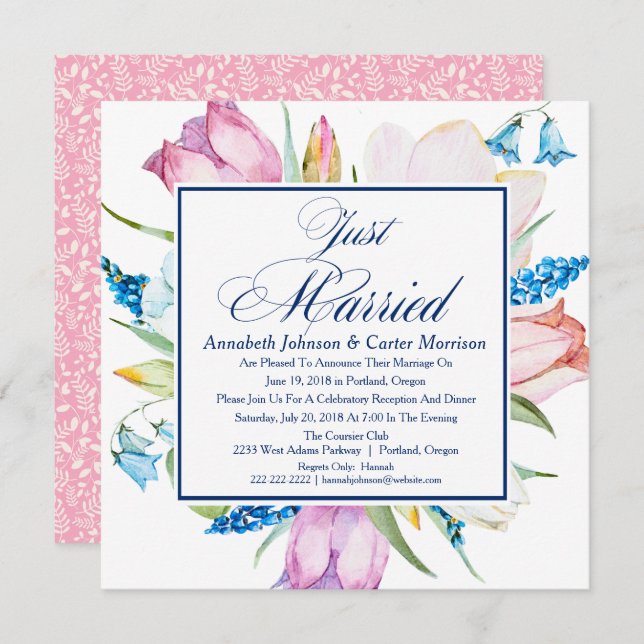 Floral "Just Married" Wedding Announcement (Front/Back)