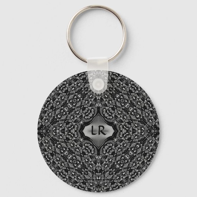 Floral kaleidoscope monogram key ring (Front)