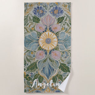 Floral Kaleidoscope Personalised Beach Towel