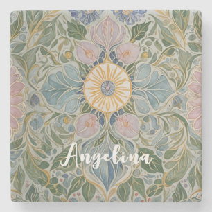 Floral Kaleidoscope Personalised Stone Coaster