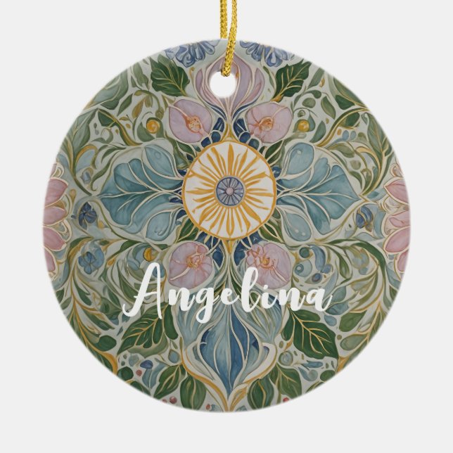 Floral Kaleidoscope Personalized Ceramic Tree Decoration (Front)